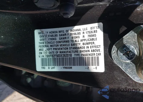 2013 Honda Civic Lx z USA, uszkodzony, nr VIN 19XFB2F50DE262018